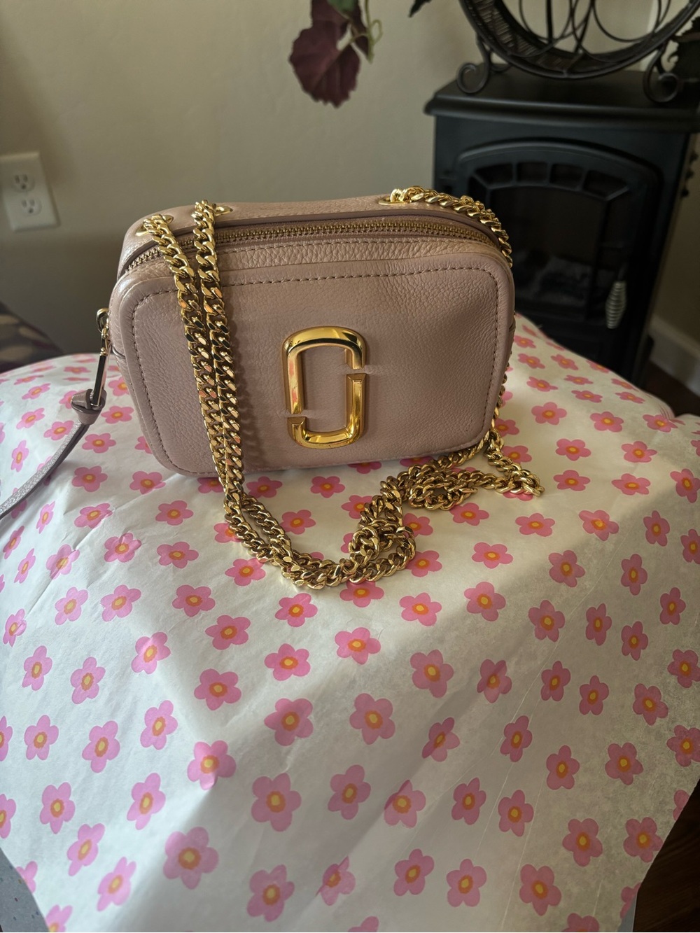Marc Jacobs Mini Blush Pink Crossbody with Gold Chain